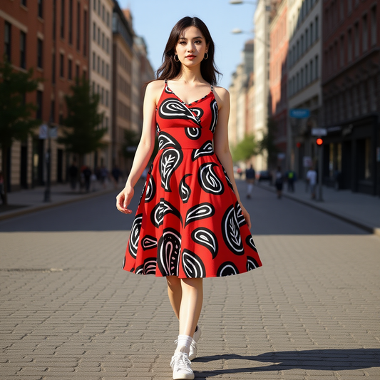 Women‘s Red Paisley Cross Cami Dress