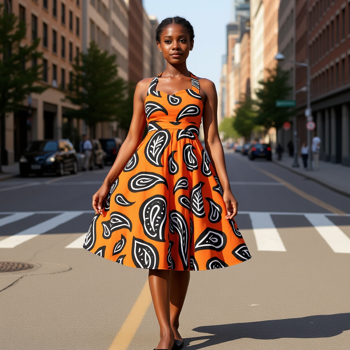 Women’s Bright Orange Halter Skater Dress