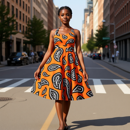 Women’s Bright Orange Halter Skater Dress