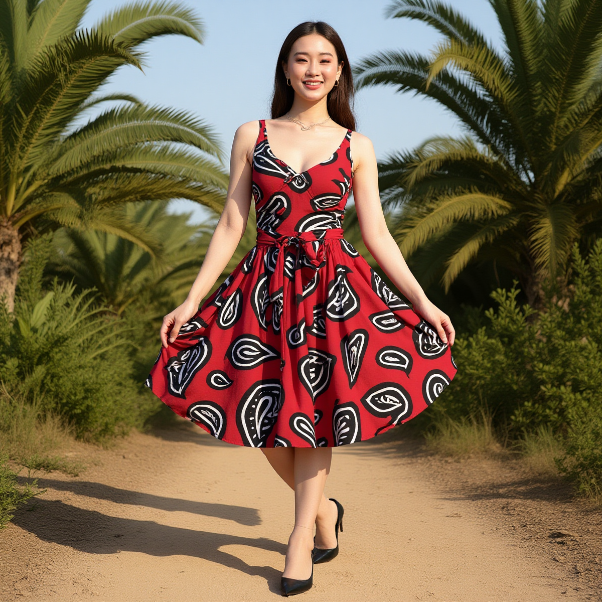 Women’s Red Bandana Halter Skater Dress
