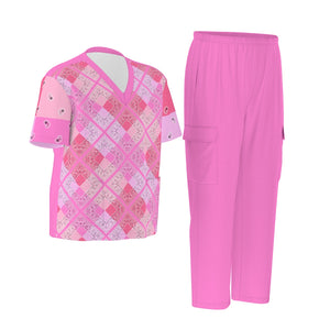 Scrubs - Pink Bandana Plaid Style with Bottoms