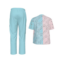 Scrubs - PinkBlue Retangle Bandana Scrubs Blue Bottoms