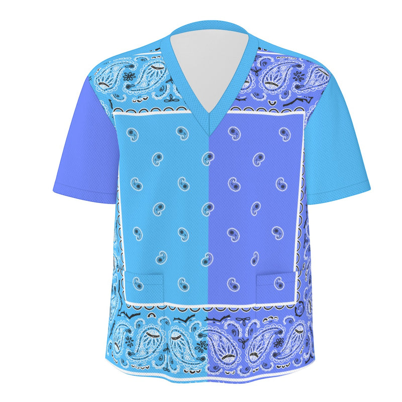 Scrubs - Lt Blue and Royal Blue Bandana Scrubs w Lt Blue Bottoms