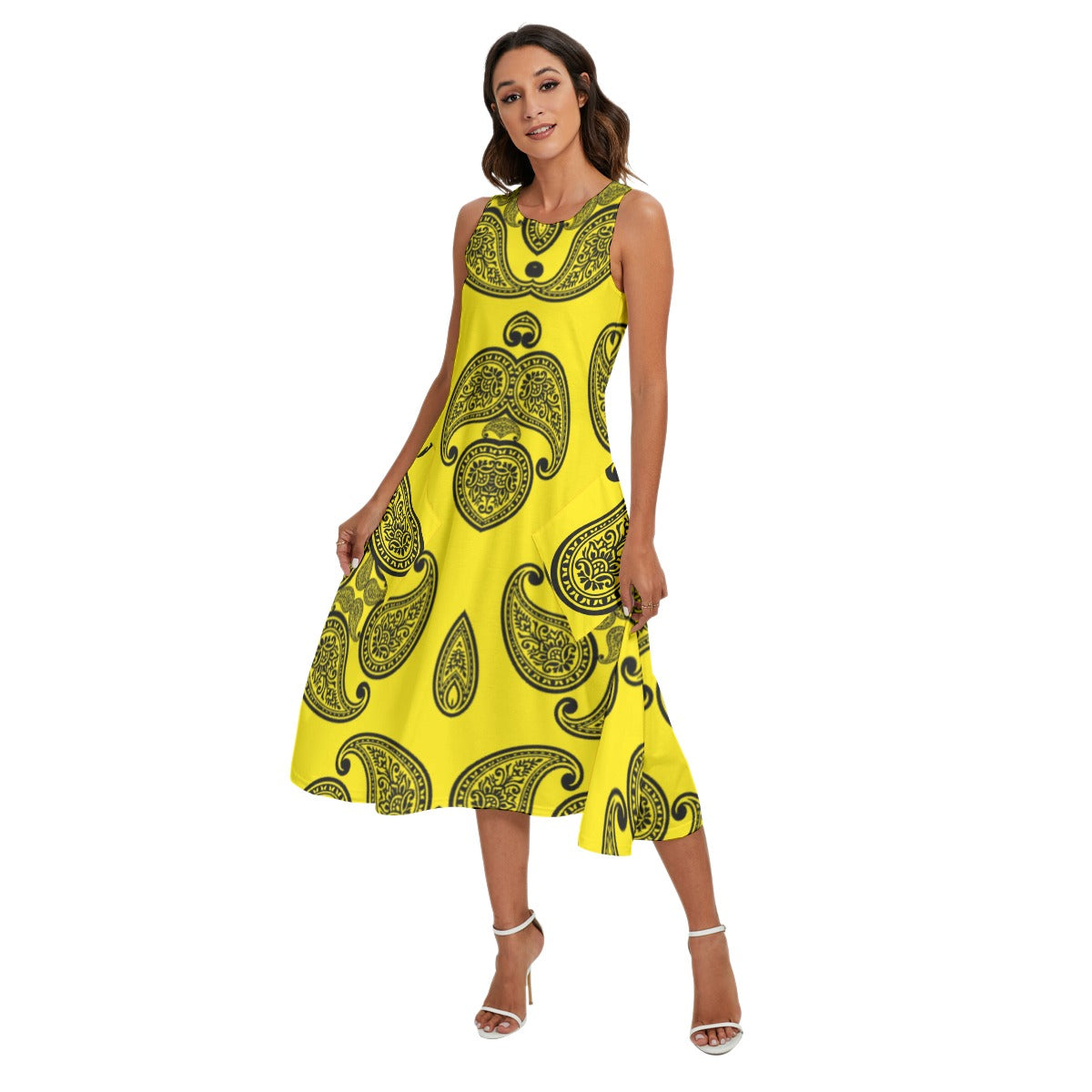 Yellow Women's Sleeveless Dress With Pockets