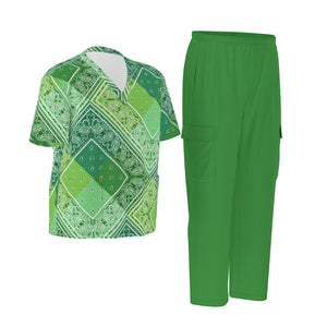 Scrubs - 4 Shades of Green Top Bandana Scrubs w Green Bottoms