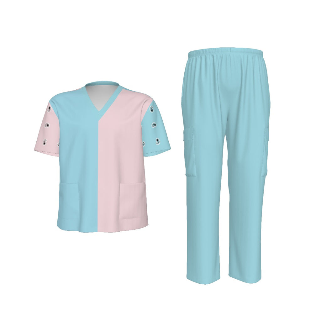 Scrubs - Pink and Blue Small Bandana Sleeved Scrubs with Bottoms