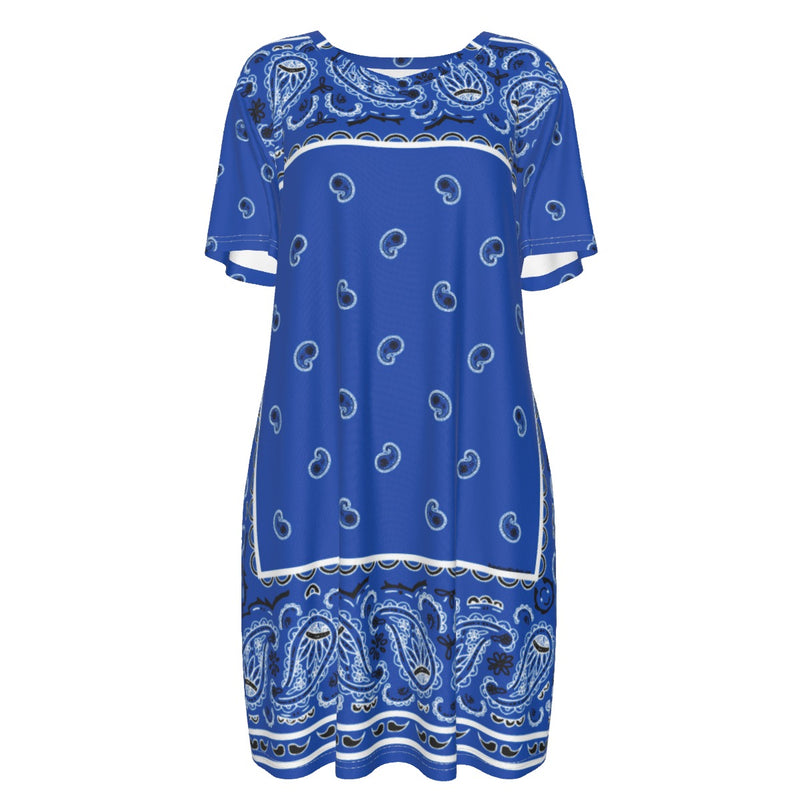 Short Sleeve Bandana Dress - Cobalt