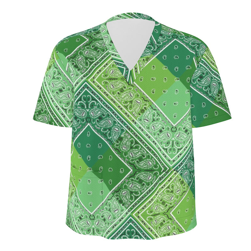 Scrubs - 4 Shades of Green Top Bandana Scrubs w Green Bottoms