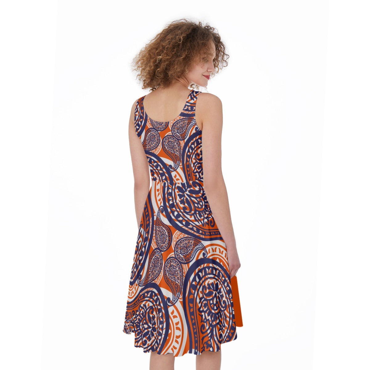 Bright Orange Paisley Sleeveless Dress