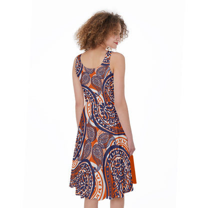 Bright Orange Paisley Sleeveless Dress