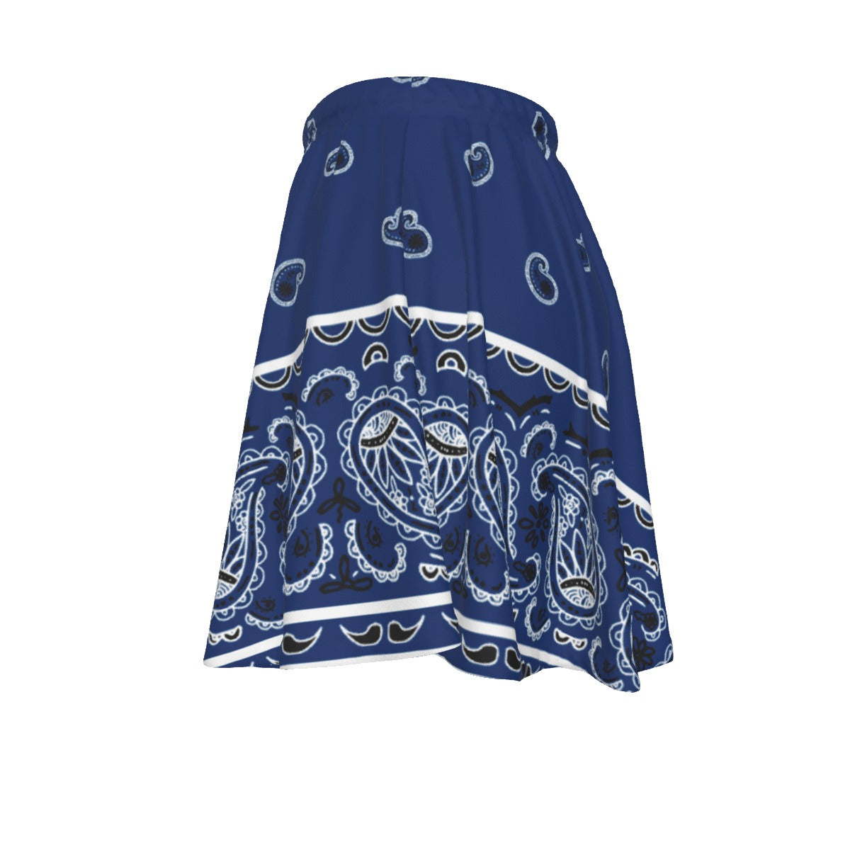 Blue bandana Skirt with white patterns on a white background