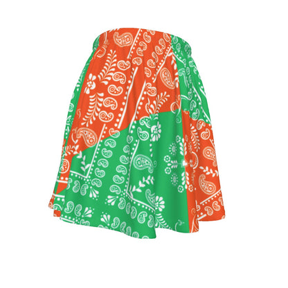 Green and White Skirt with Paisley Bandana Motif on a white background
