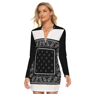 Zip Front Black and White Bandana Dress