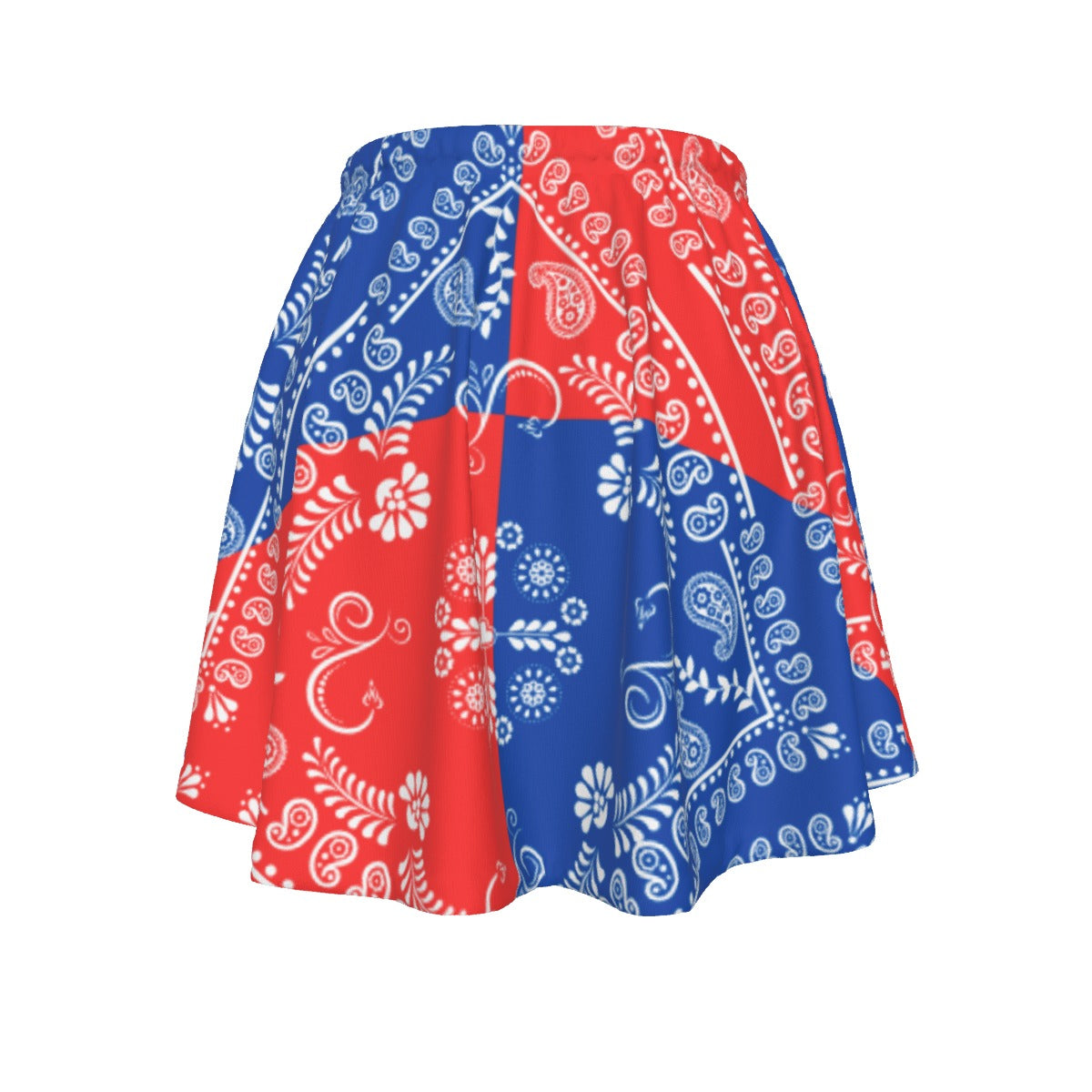 Skirt with red and blue pattern on a white background