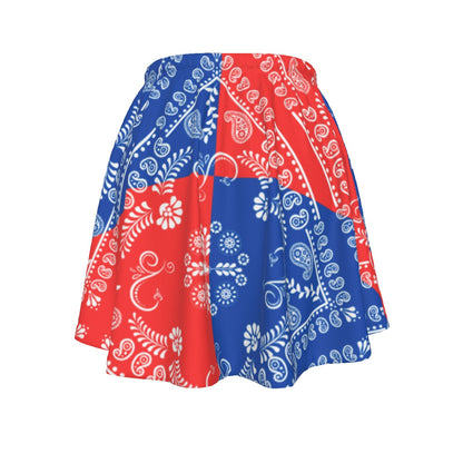Skirt with red and blue pattern on a white background