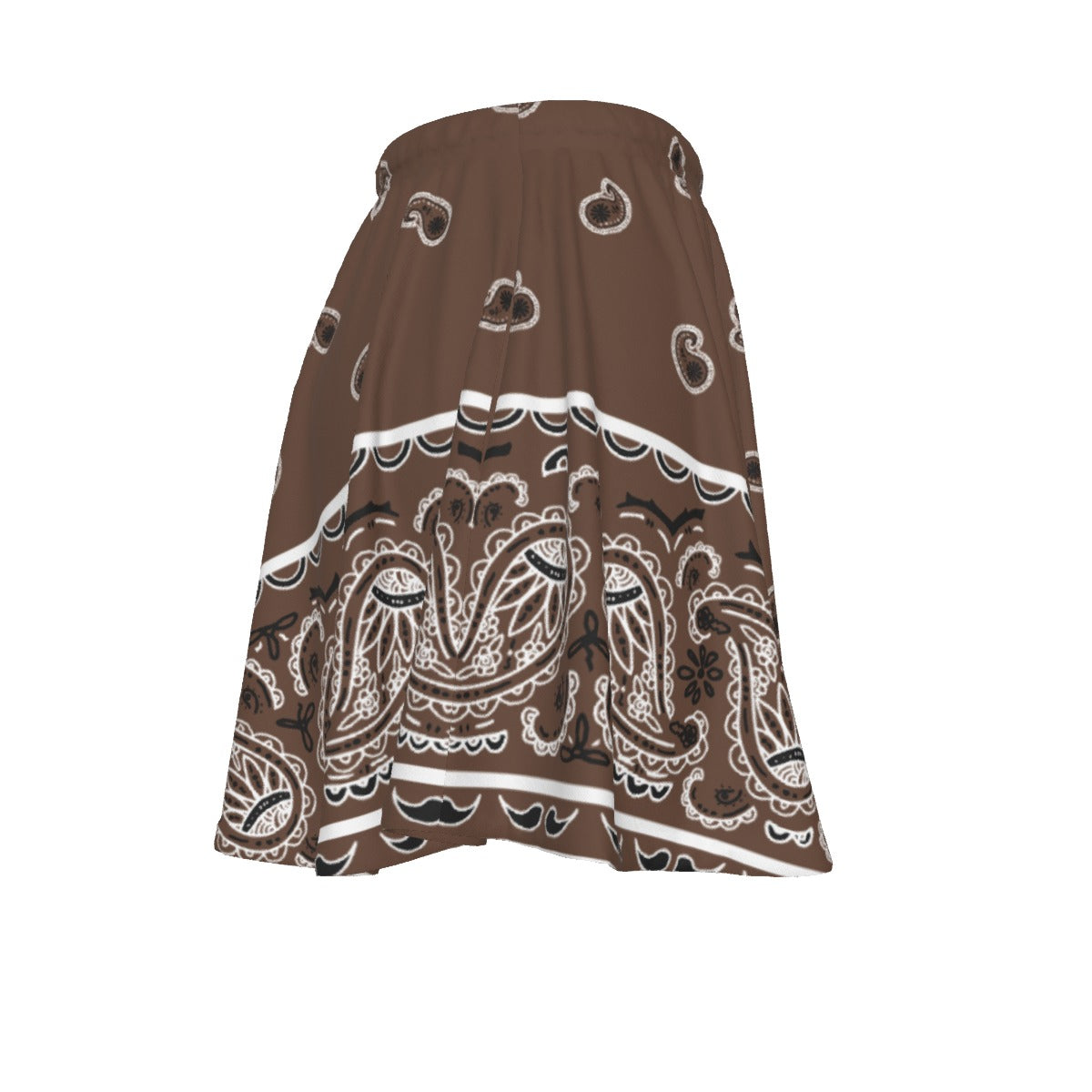 Brown skirt with white paisley pattern on a white background