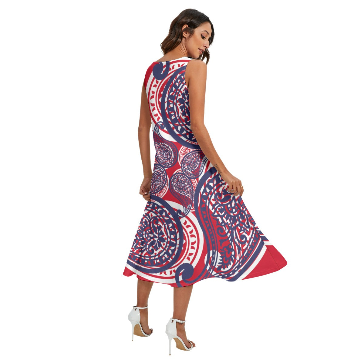 Red Blue Women's Sleeveless Dress W Pockets