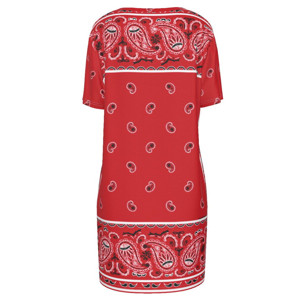 Short Sleeve Bandana Dress - Red