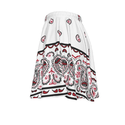 White skirt with black and red pattern on a white background