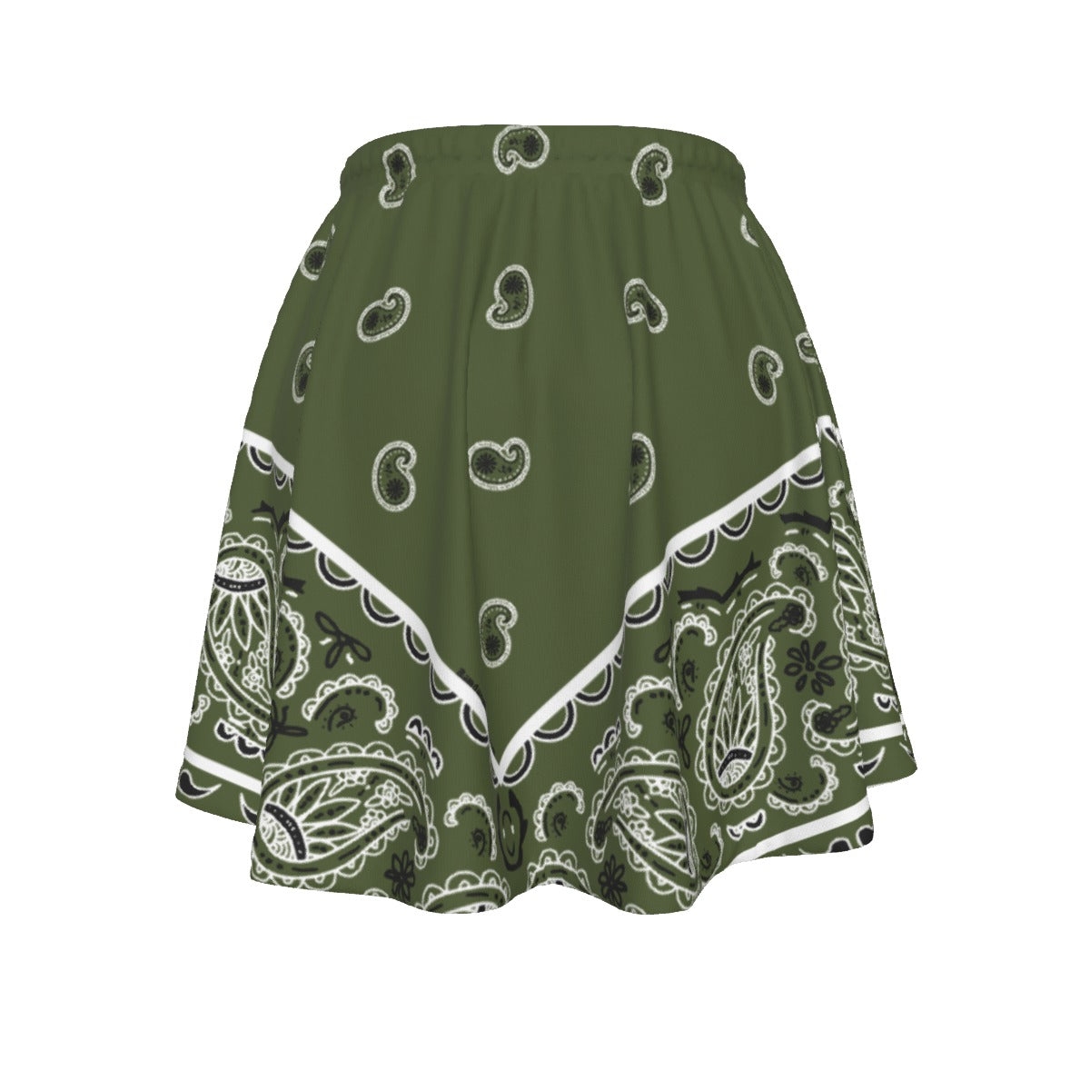 Army Greenskirt with white paisley pattern on a white background