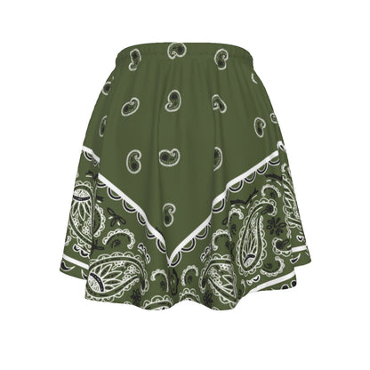 Army Greenskirt with white paisley pattern on a white background