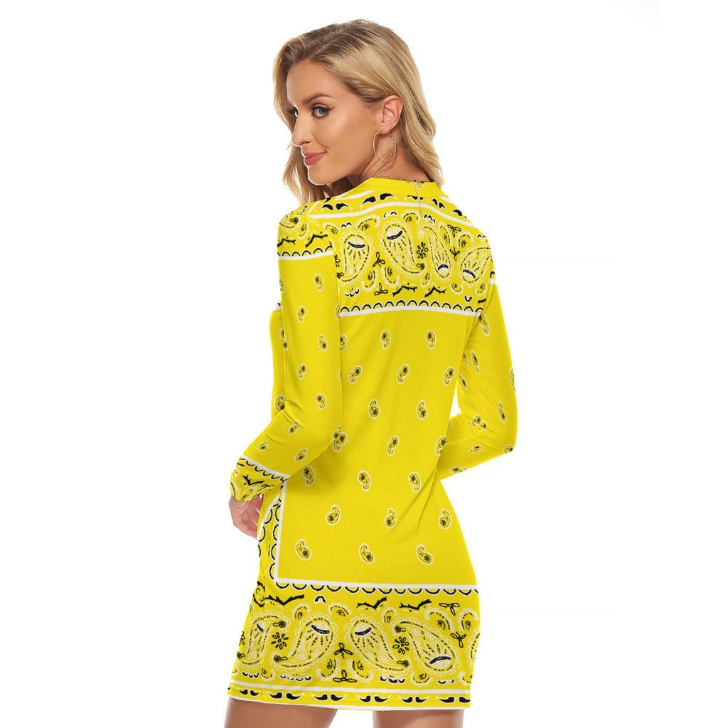 Zip Front Bandana Dress - Yellow