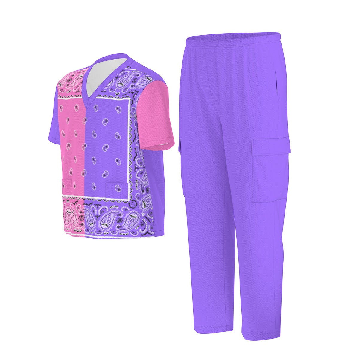 Scrubs - Pink and Purple Square Bandana Scrubs w Purple Bottoms