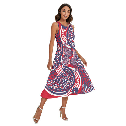 Red Blue Women's Sleeveless Dress W Pockets