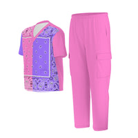 Scrubs - Pink and Purple Square Bandana Scrubs w Pink Bottoms & Plain Back