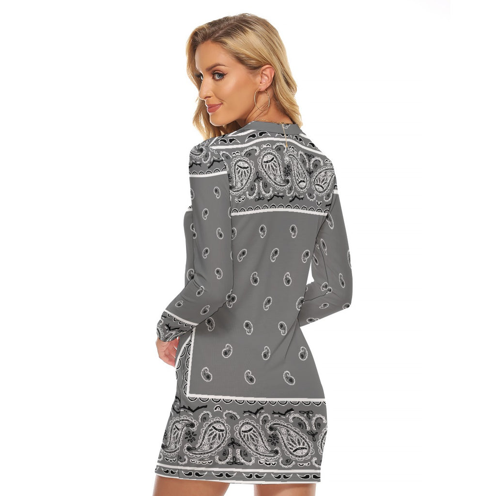 Zip Front Bandana Dress - Gray