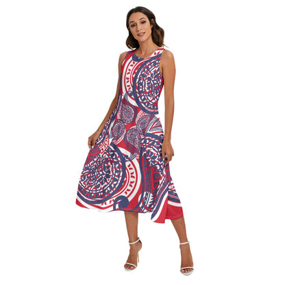 Red Blue Women's Sleeveless Dress W Pockets