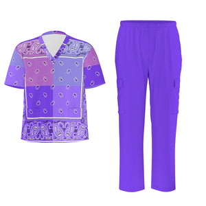 Scrubs - 4 Purples Square Bandana Scrubs w Purple Bottoms Plain Back