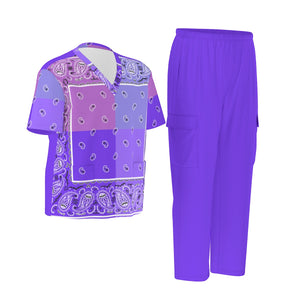 Scrubs - 4 Purples Square Bandana Scrubs w Purple Bottoms Plain Back