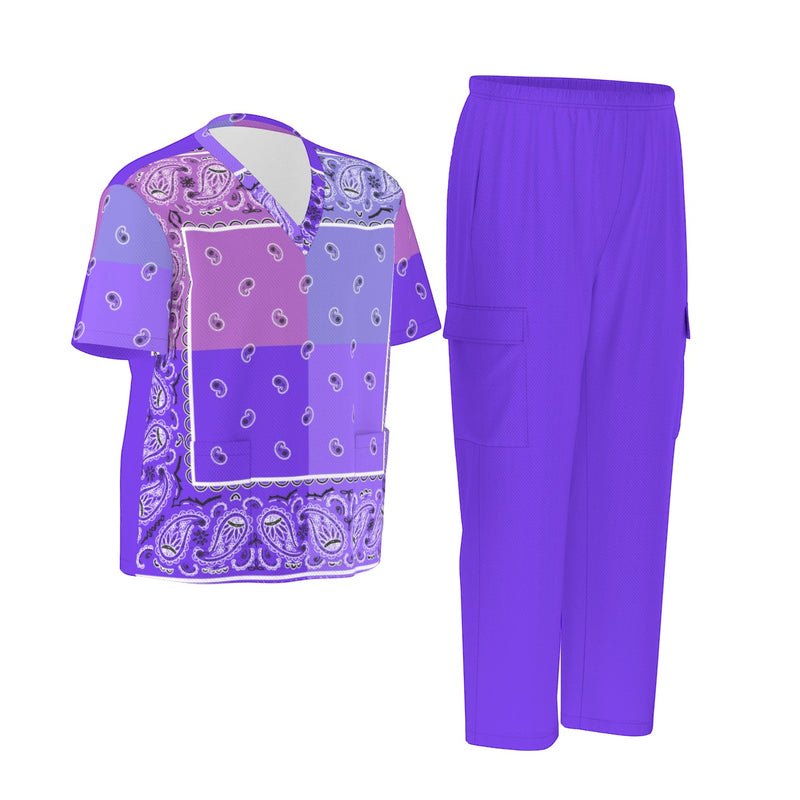 Scrubs - 4 Purples Square Bandana Scrubs w Purple Bottoms Plain Back