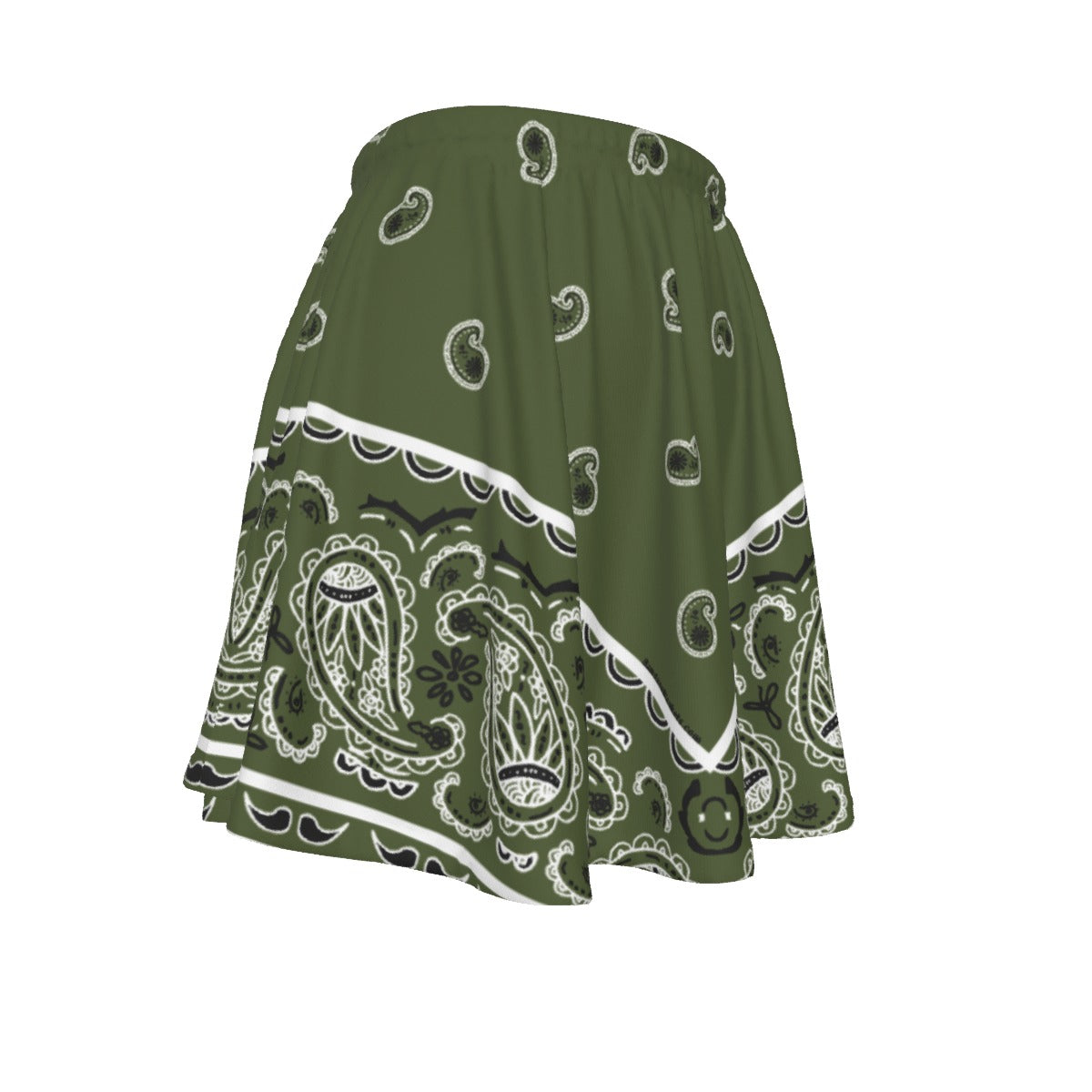 Army Green skirt with white paisley pattern on a white background