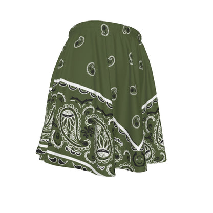 Army Green skirt with white paisley pattern on a white background