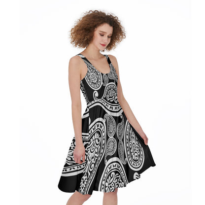 Black and White Paisley Sleeveless Dress