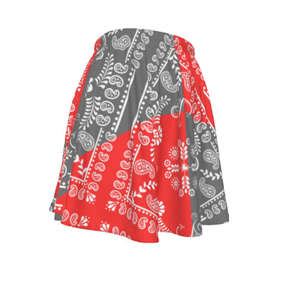 Red and gray patterned fabric on a white background
