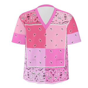 Scrubs - 4 Pink Square Bandana Scrubs w Bottoms