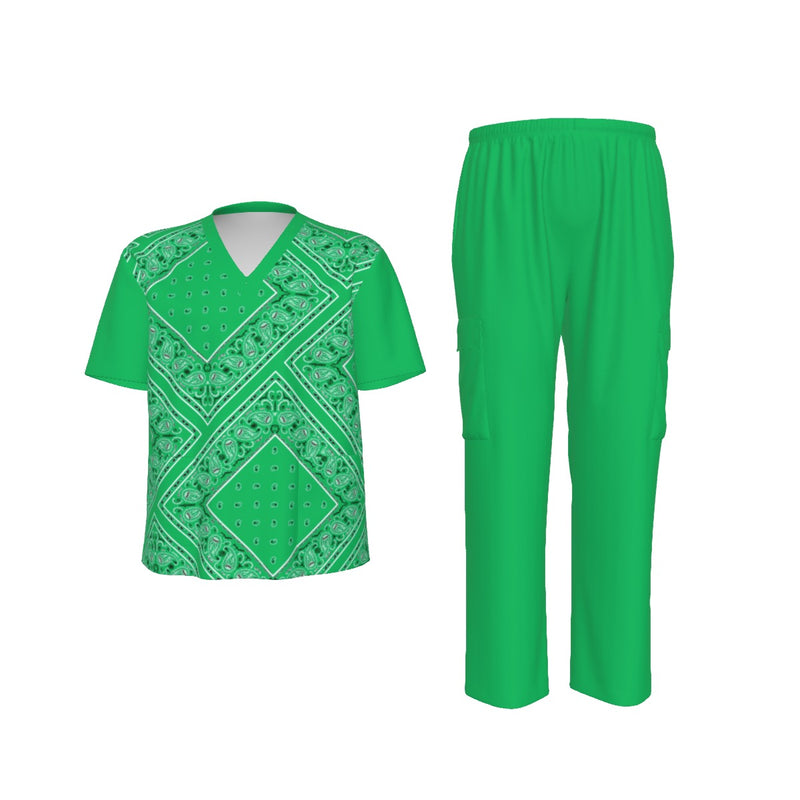 Scrubs - Big Diamond Green Bandana Scrubs w Bottoms