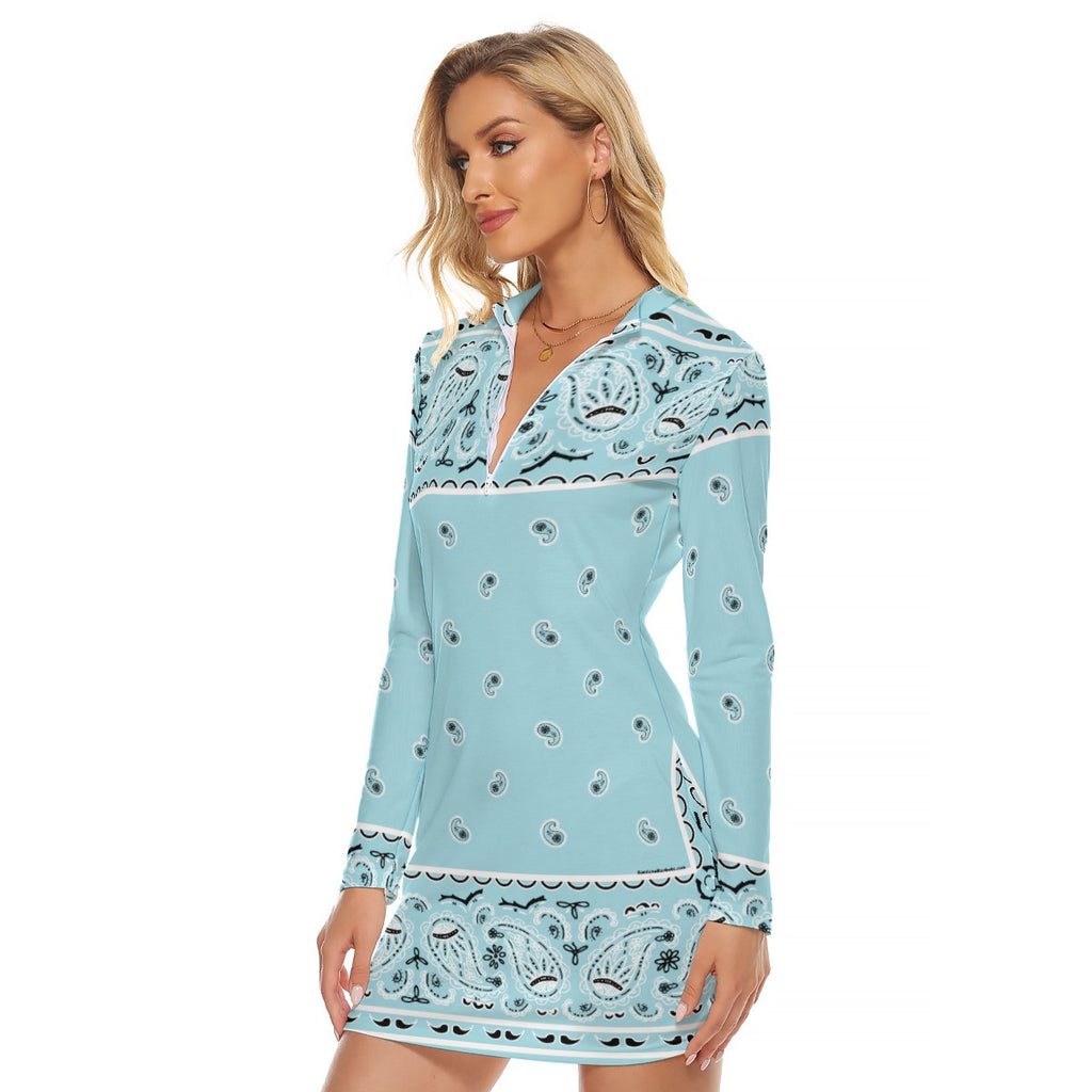 Zip Front Bandana Dress - Baby Blue