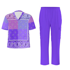 Scrubs -4 Purples Square Bandana Scrubs w Bottoms