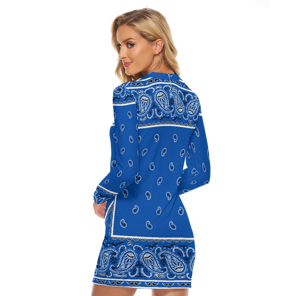 Zip Front Bandana Dress - Cobalt