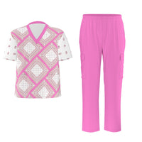 Scrubs - Cheery Square Bandana Scrubs w Pink Bottoms