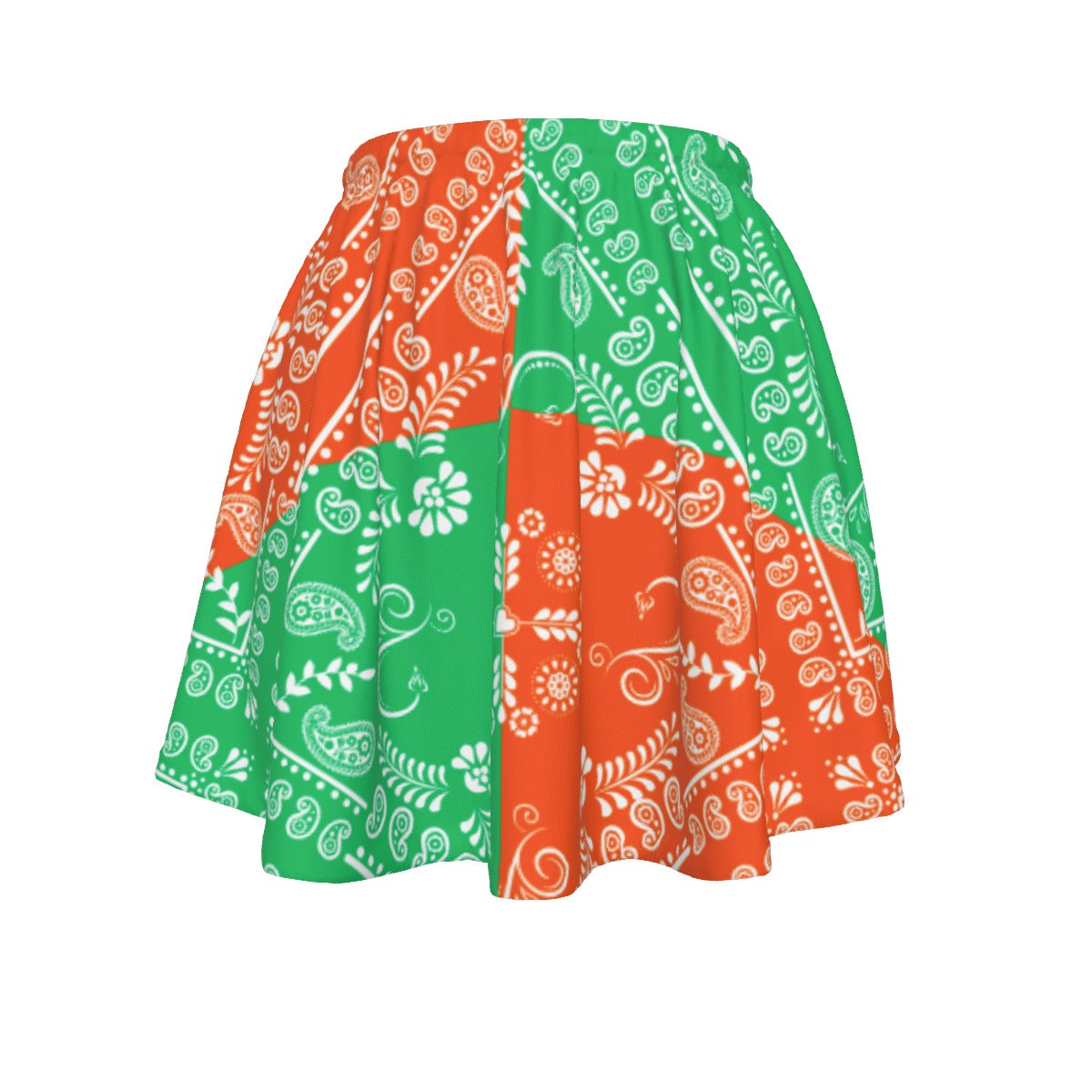 Green and White Skirt with Paisley Bandana Motif on a white background