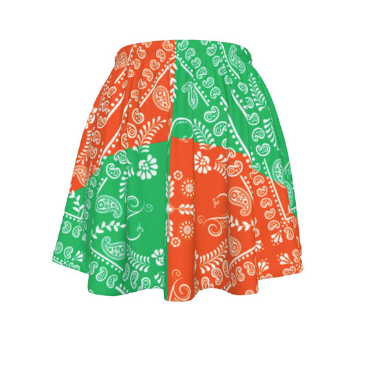 Green and White Skirt with Paisley Bandana Motif on a white background