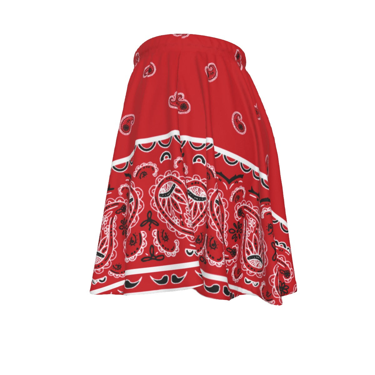 Red bandana patterned skirt on a white background