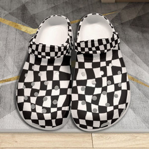 Women's Black and White Checkered Classic Clogs