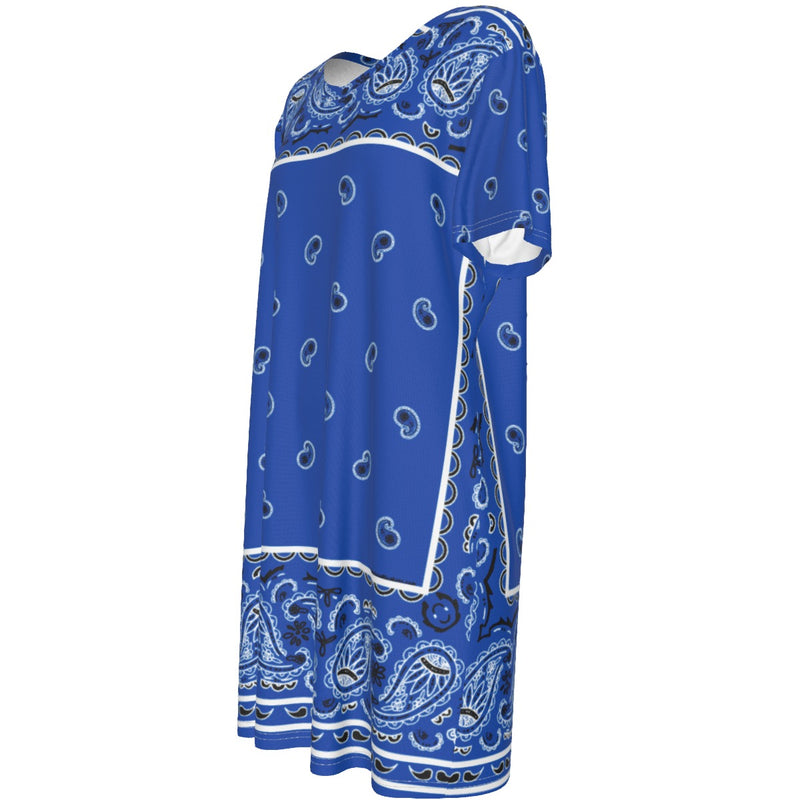 Short Sleeve Bandana Dress - Cobalt