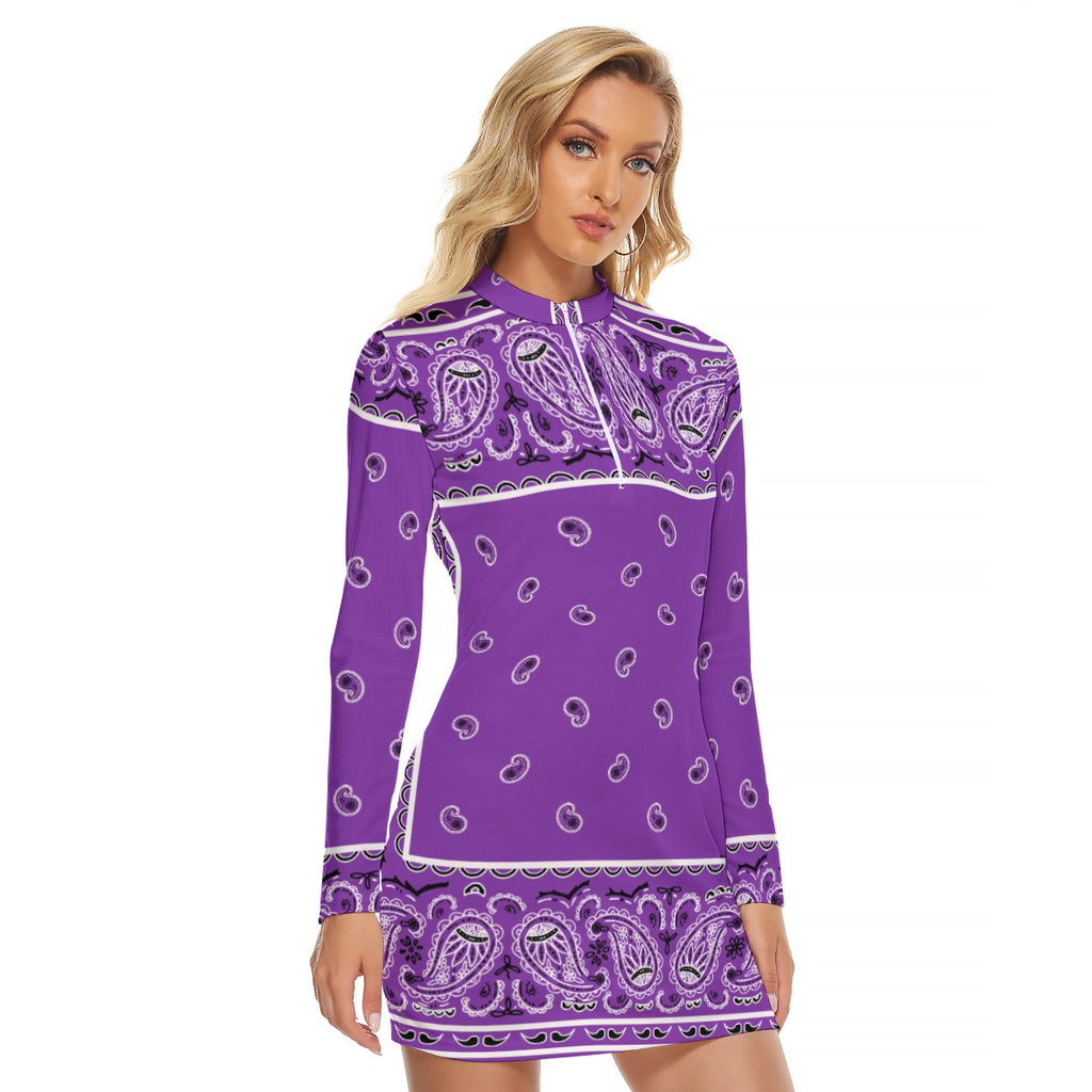 Zip Front Bandana Dress - Grape